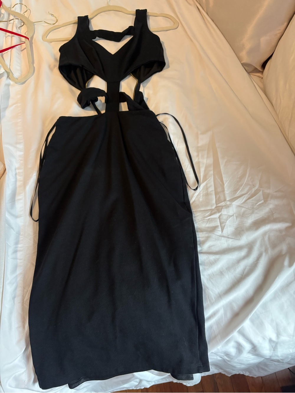 Hot Miami Styles Black Cutout Midi Dress with Waist Ties